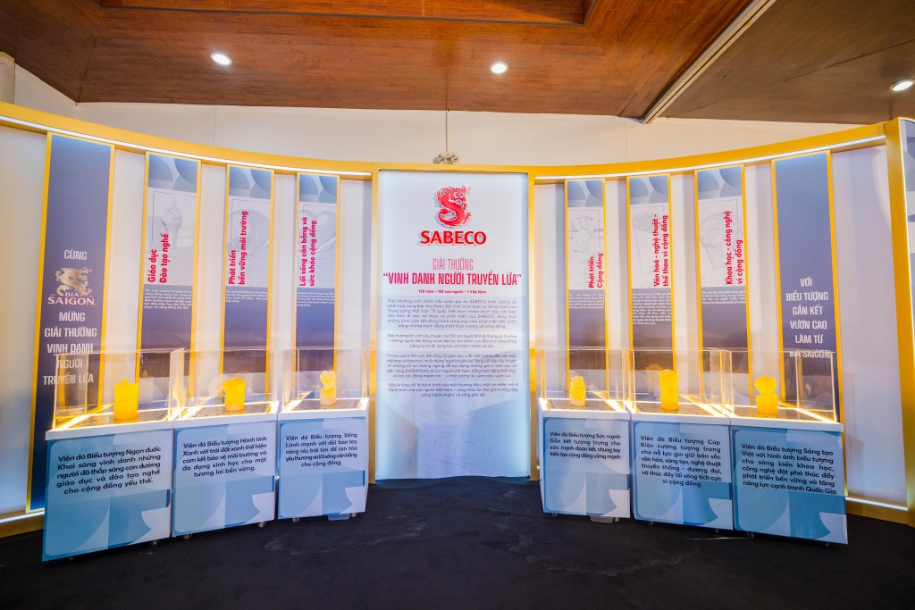 Khu vực trưng bày Giải thưởng “Vinh danh Người truyền lửa” của SABECO Khu vực trưng bày Giải thưởng “Vinh danh Người truyền lửa” của SABECO