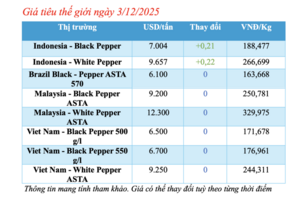 Giá tiêu hôm nay 3/12/2025: Giảm từ 500 - 1.000 đồng/kg