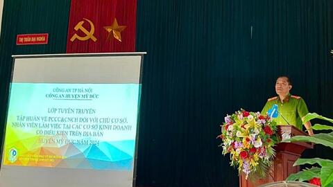 Công an huyện Mỹ Đức tập huấn phòng cháy cho các hộ kinh doanh