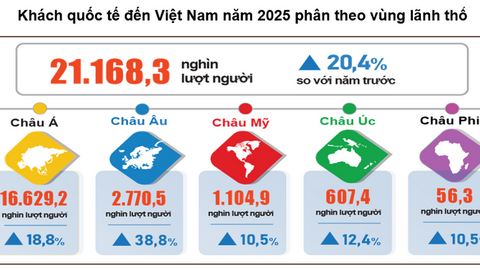Năm 2025: Khách quốc tế đến Việt Nam vượt 21 triệu lượt