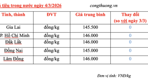 Giá tiêu hôm nay 4/3/2026: Chững lại