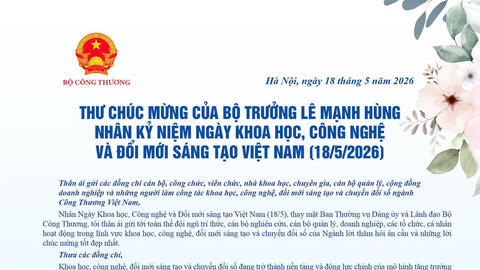 Bộ trưởng Lê Mạnh Hùng gửi thư chúc mừng nhân kỷ niệm Ngày Khoa học, Công nghệ và Đổi mới sáng tạo Việt Nam