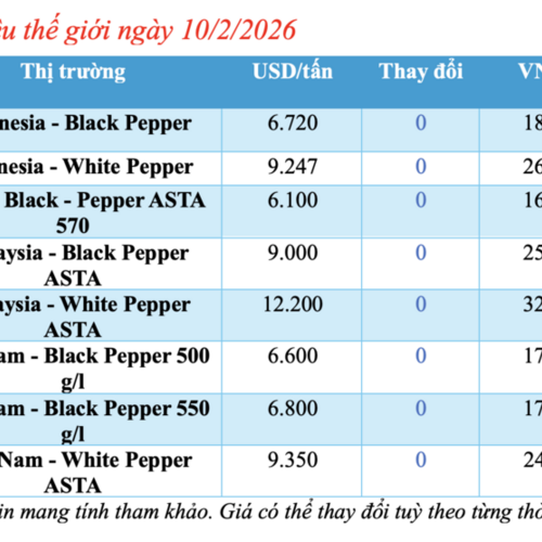 Giá tiêu hôm nay 10/2/2026: Tạm chững