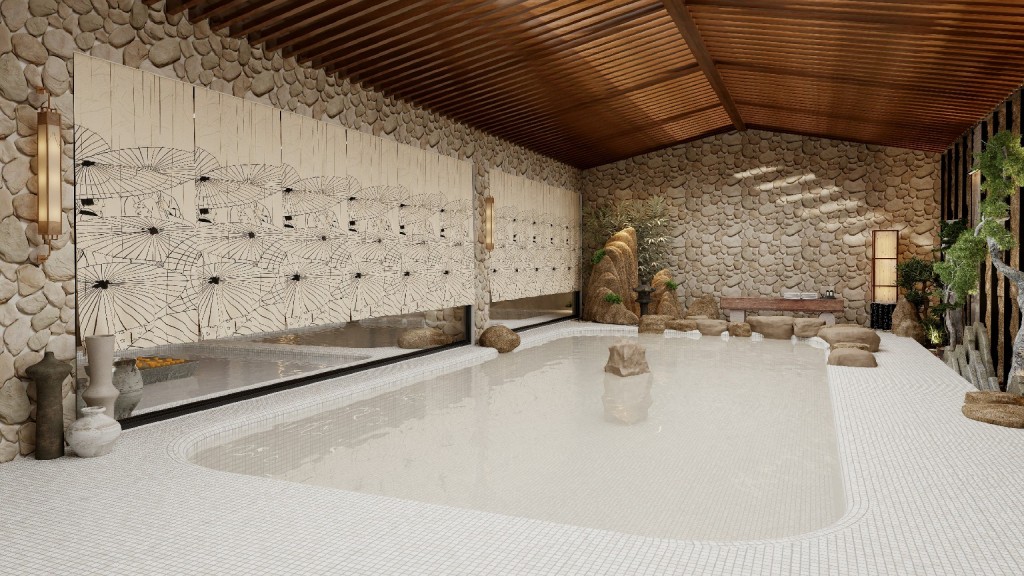 Không gian tắm Onsen tại Phương Đông Asahi Onsen & Wellness
