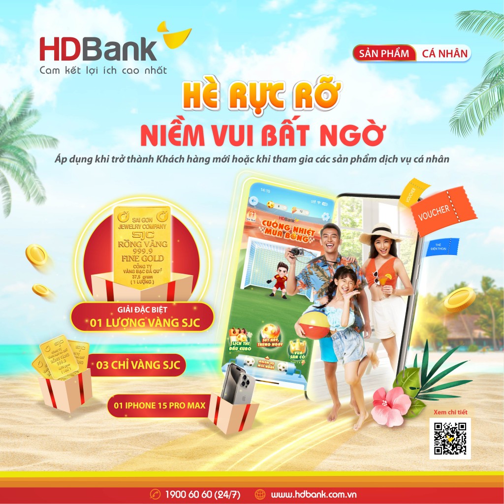 HDBank tặng một lượng vàng SJC cho khách hàng mỗi tháng