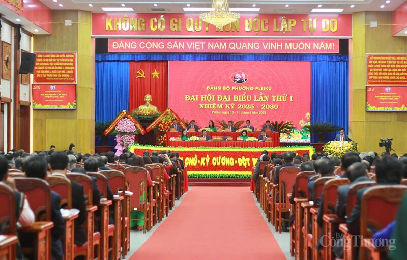 Quang cảnh Đại hội đại biểu Đảng bộ phường Pleiku lần thứ nhất, nhiệm kỳ 2025 - 2030. Ảnh: Hiền Mai