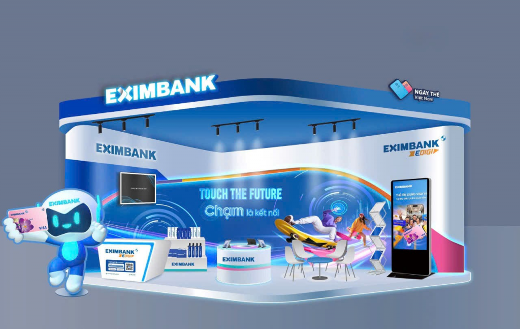 Phối cảnh khu trải nghiệm của Eximbank tại sự kiện Ngày hội Thẻ Việt Nam sẽ diễn ra ngày 18-19/10/2025