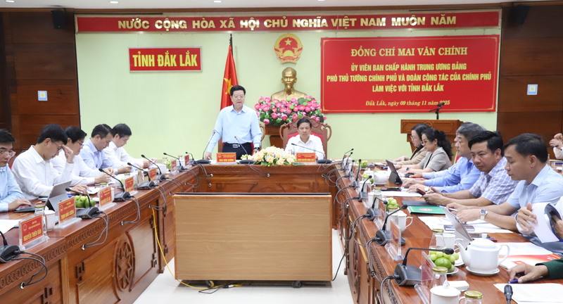 Phó Thủ tướng Mai Văn Chính phát biểu tại buổi làm việc với tỉnh Đắk Lắk. Ảnh: Công Lý.