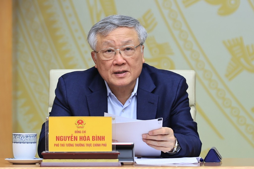 Ủy viên Bộ Chính trị, Phó Thủ tướng Thường trực Chính phủ Nguyễn Hòa Bình phát biểu - Ảnh: VGP/Nhật Bắc