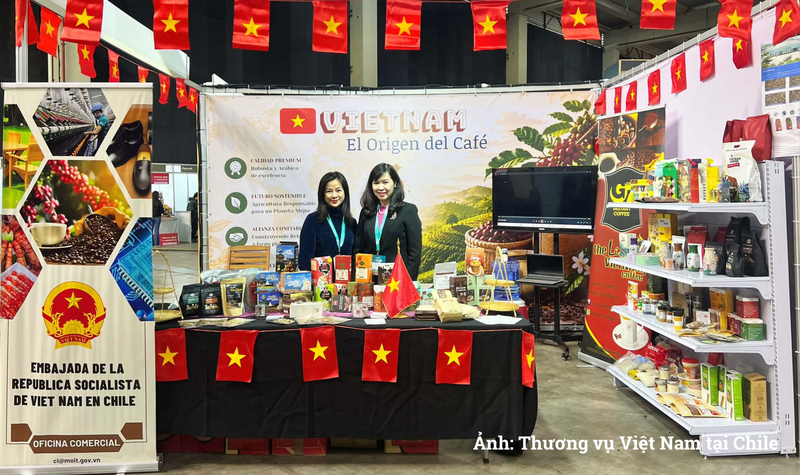 Gian trưng bày các sản phẩm cà phê Việt Nam tại Expo Café Chile 2026.